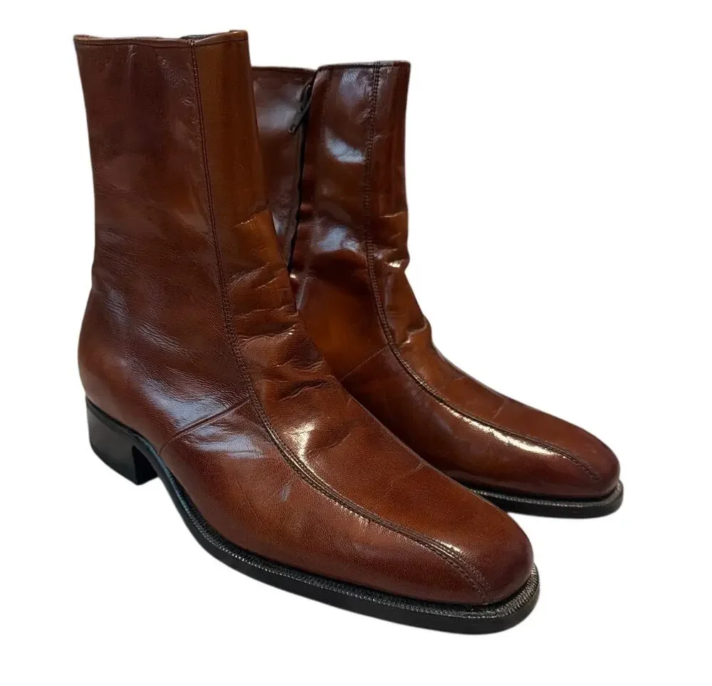 Vintage Florsheim Imperial Duke Zip Boots Cognac Kidskin Leather 7.5D Near Mint